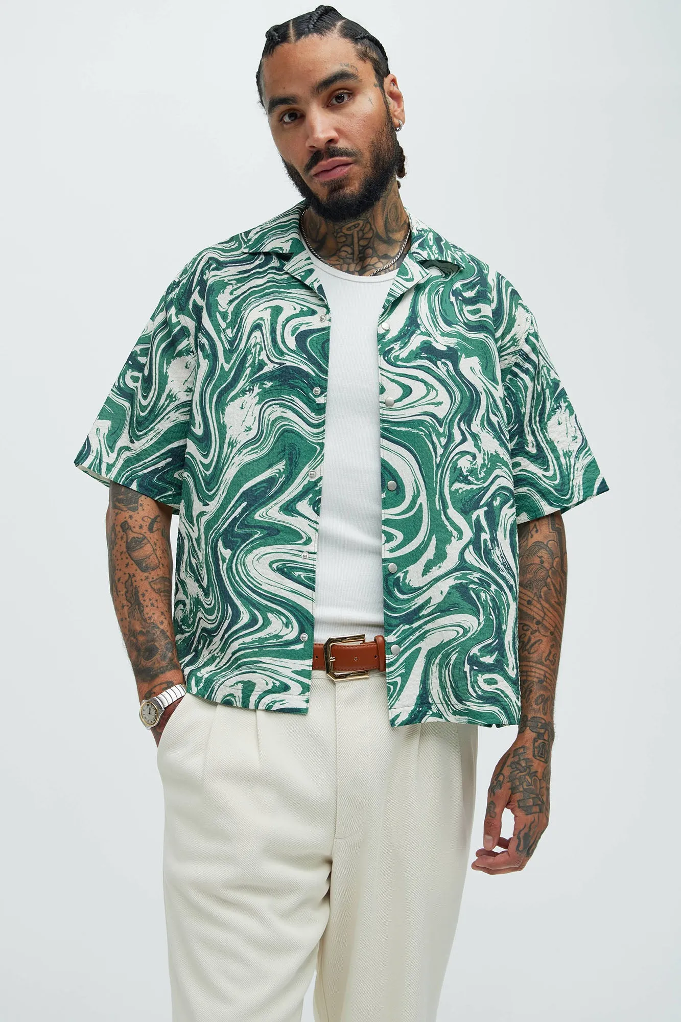 Larry Swirl Shirt - Green/combo sold by Fashion Nova