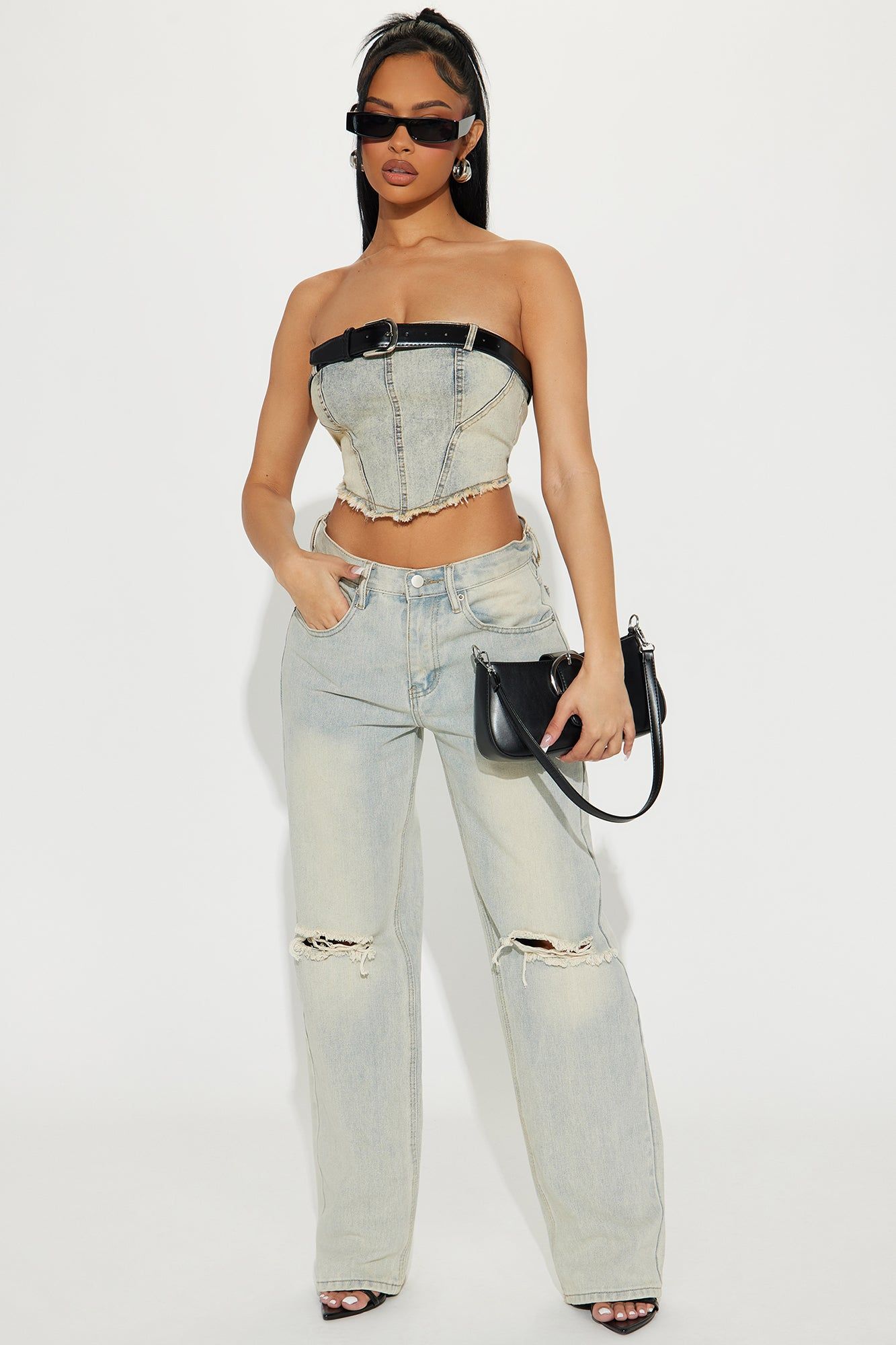 Buckle Up Washed Denim Corset Top - Vintage Wash sold by Fashion Nova product image thumbnail 2