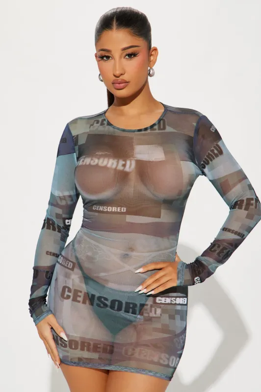 Censored Mesh Micro Mini Dress - Charcoal/combo sold by Fashion Nova