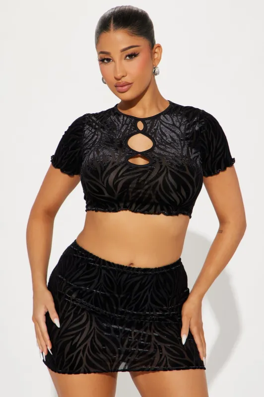 Why Bother Velvet Burnout Skirt Set - Black sold by Fashion Nova