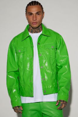 Da Baddie Faux Leather Trucker Jacket - Green sold by Fashion Nova