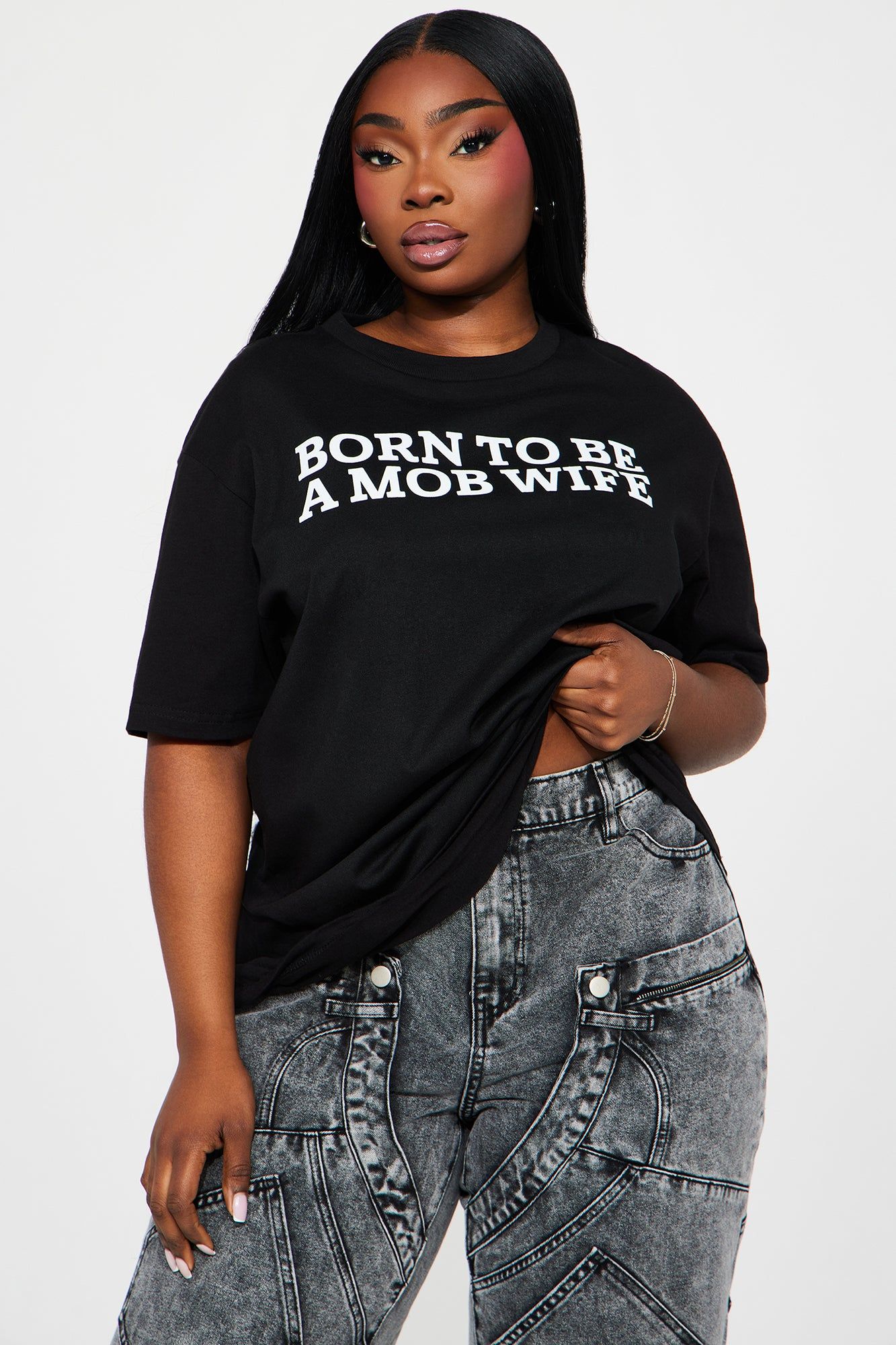Born To Be A Mob Wife Tee - Black sold by Fashion Nova