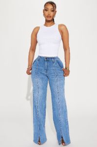 Elodie Split Hem Stretch Trouser Jeans - Medium Wash sold by Fashion Nova