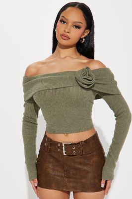 Rosa Off Shoulder Top - Olive sold by Fashion Nova