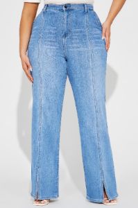 Elodie Split Hem Stretch Trouser Jeans - Medium Wash sold by Fashion Nova