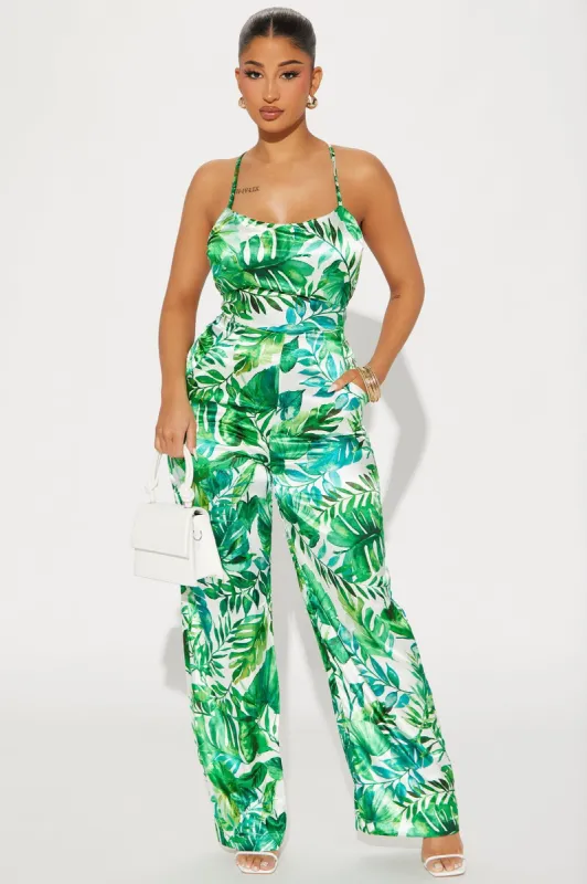 Under The Tropics Satin Jumpsuit - Ivory sold by Fashion Nova