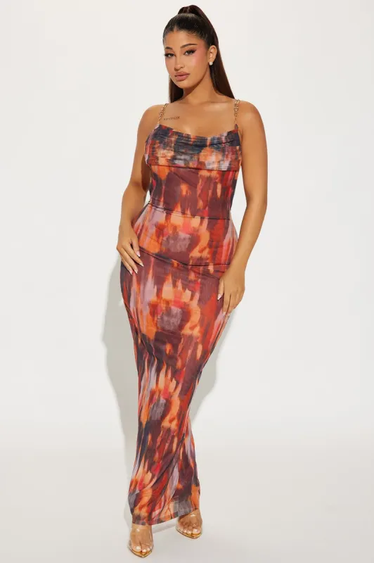 Chain Reaction Mesh Maxi Dress - Rust/combo sold by Fashion Nova