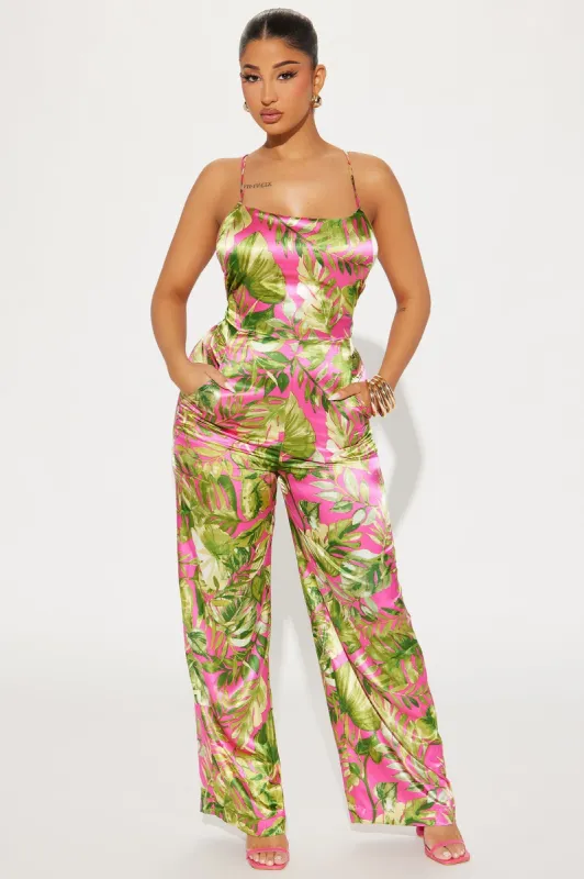 Under The Tropics Satin Jumpsuit - Pink sold by Fashion Nova