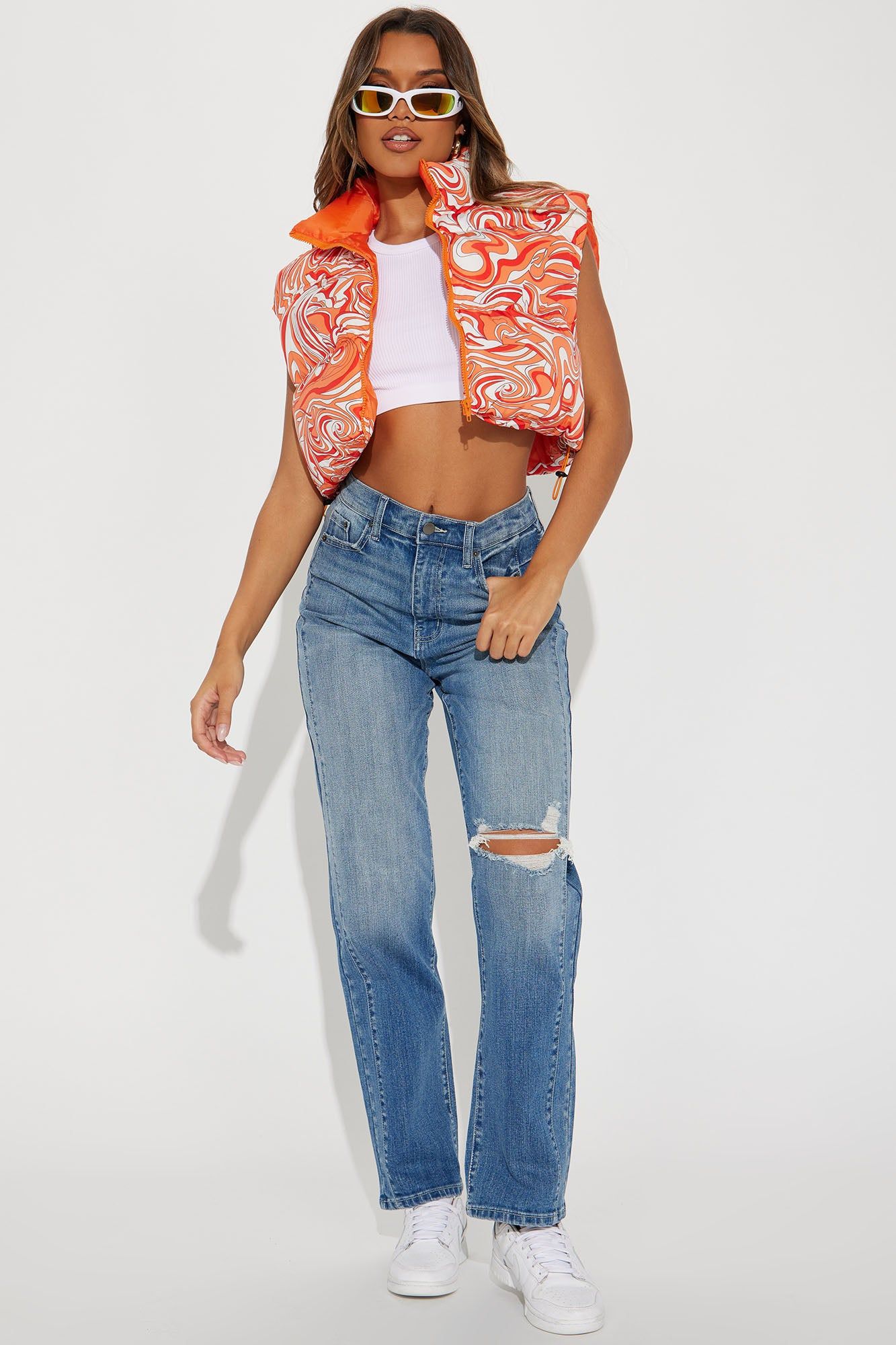 Swirls World Puffer Vest - Orange/combo sold by Fashion Nova product image thumbnail 2