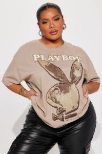 Playboy Bunny Graphic Tshirt - Taupe sold by Fashion Nova