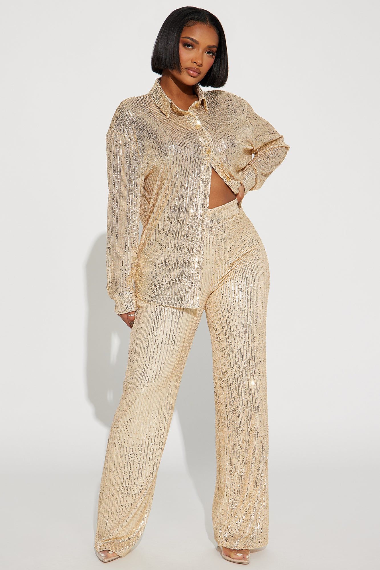 Sara Sequin Pant Set - Champagne sold by Fashion Nova