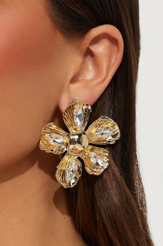 Until Next Season Floral Earrings  - Gold sold by Fashion Nova
