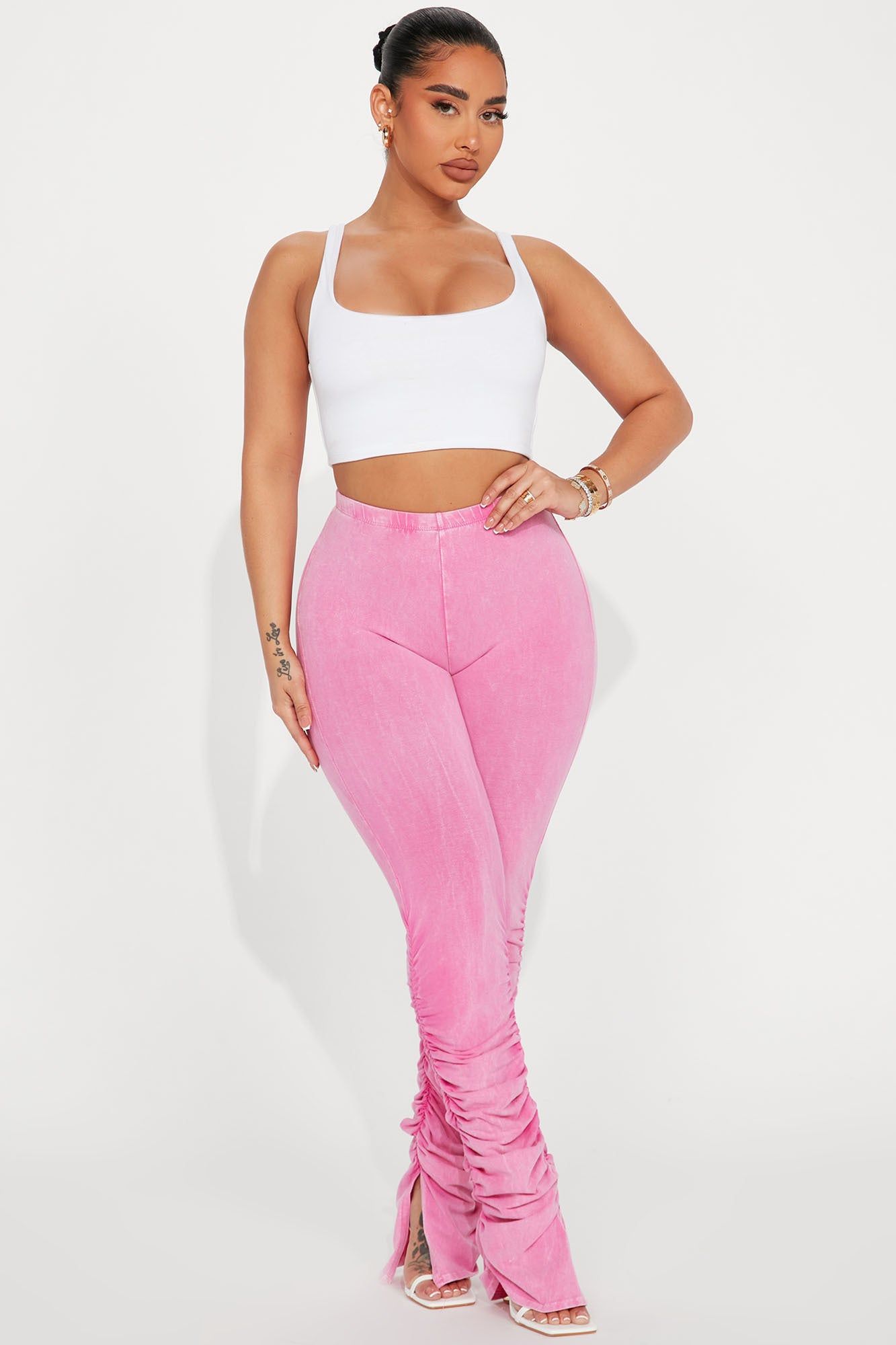 Rosalie Mineral Wash Stacked Pant - Fuchsia sold by Fashion Nova