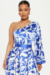 Vacation Destination Satin Maxi Dress - Blue/combo sold by Fashion Nova