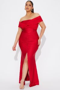 Lea Off Shoulder Gown - Red sold by Fashion Nova