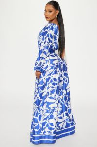 Vacation Destination Satin Maxi Dress - Blue/combo sold by Fashion Nova