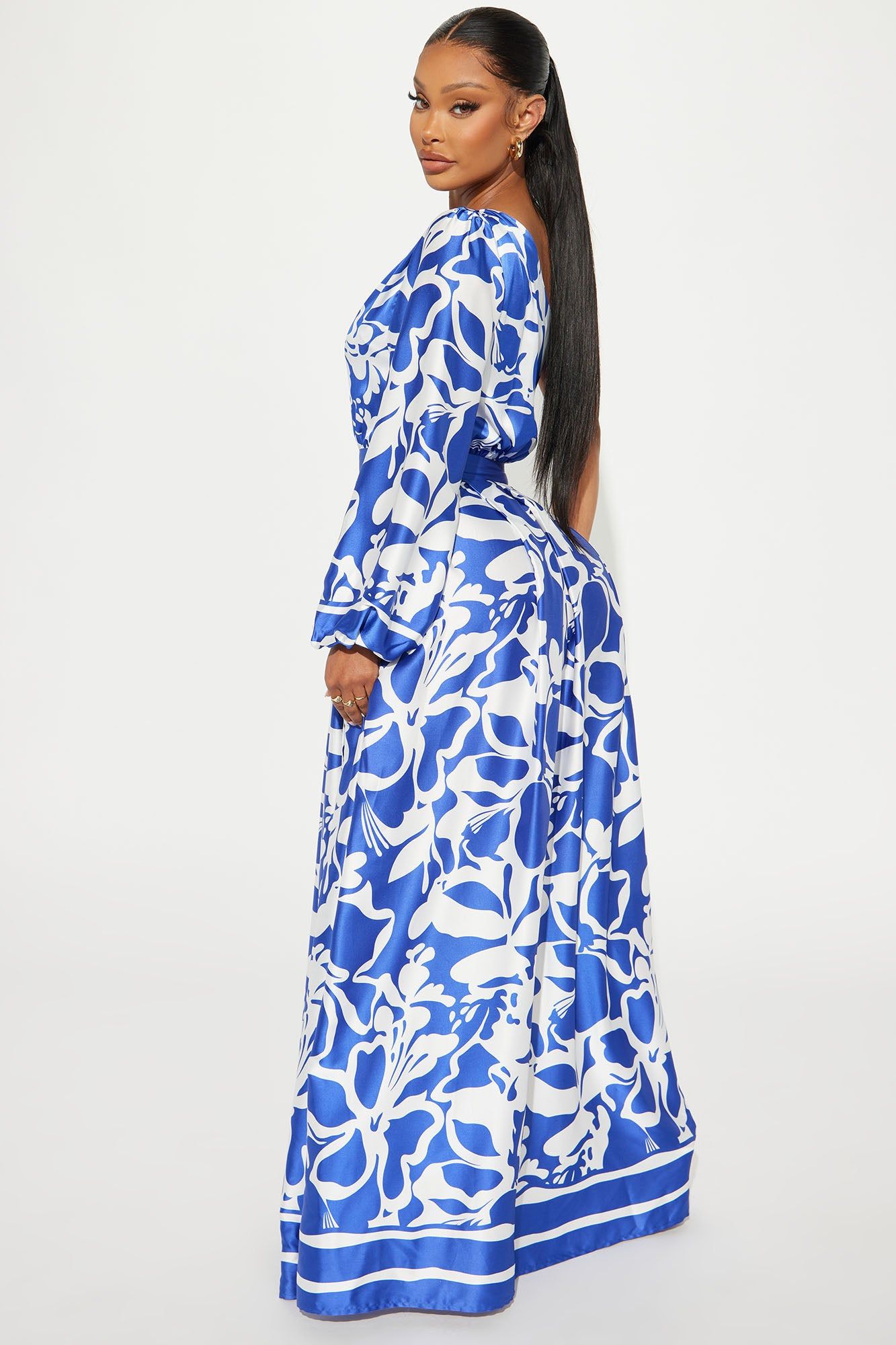 Vacation Destination Satin Maxi Dress - Blue/combo sold by Fashion Nova product image thumbnail 3