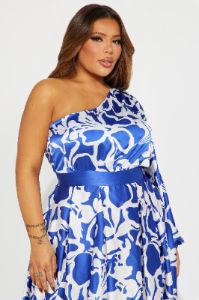 Vacation Destination Satin Maxi Dress - Blue/combo sold by Fashion Nova
