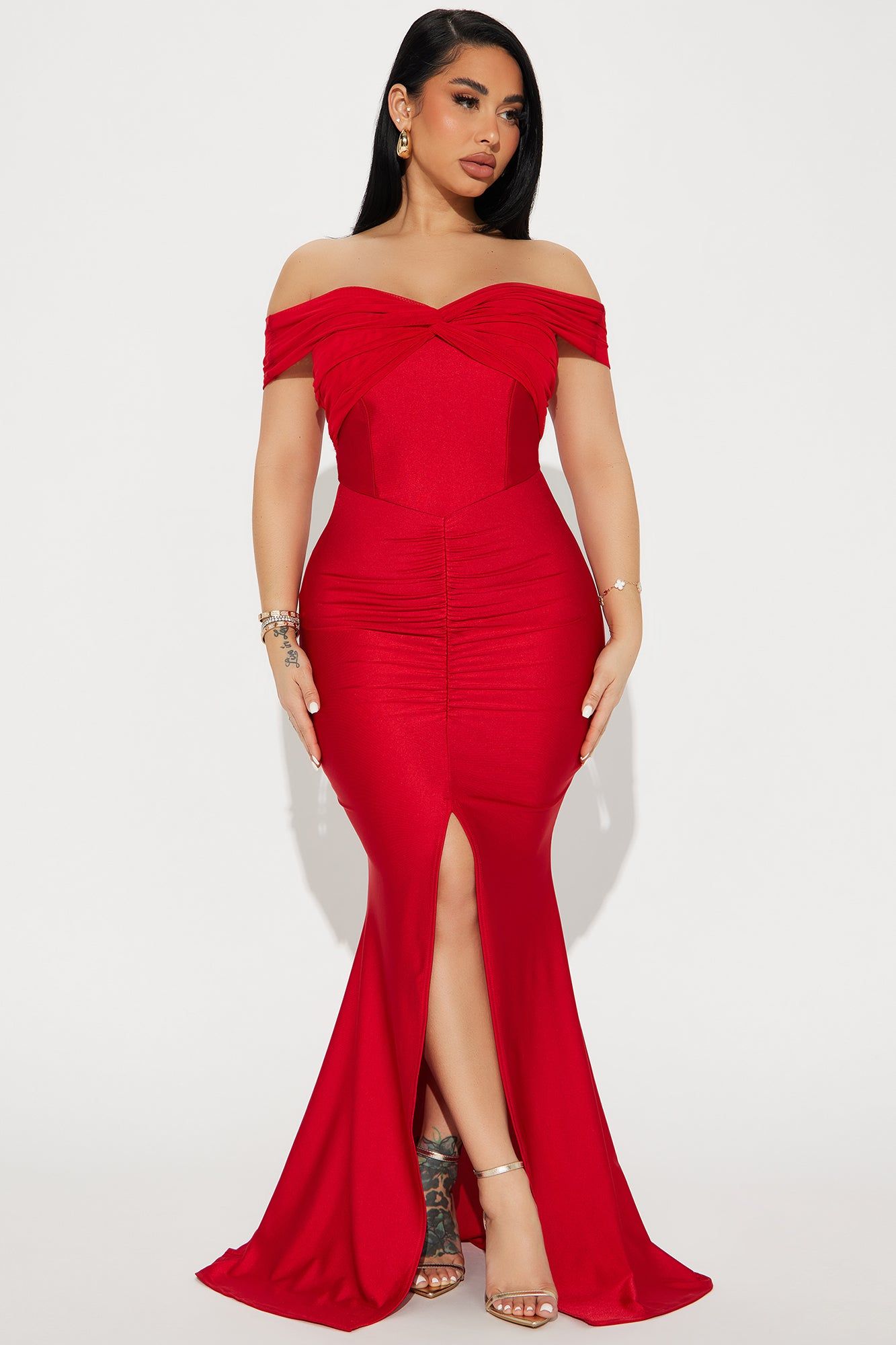 Lea Off Shoulder Gown - Red sold by Fashion Nova