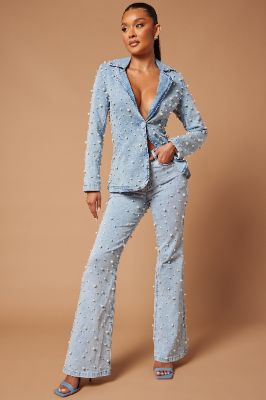 Sandrine Embellished Denim Blazer Set - Blue sold by Fashion Nova