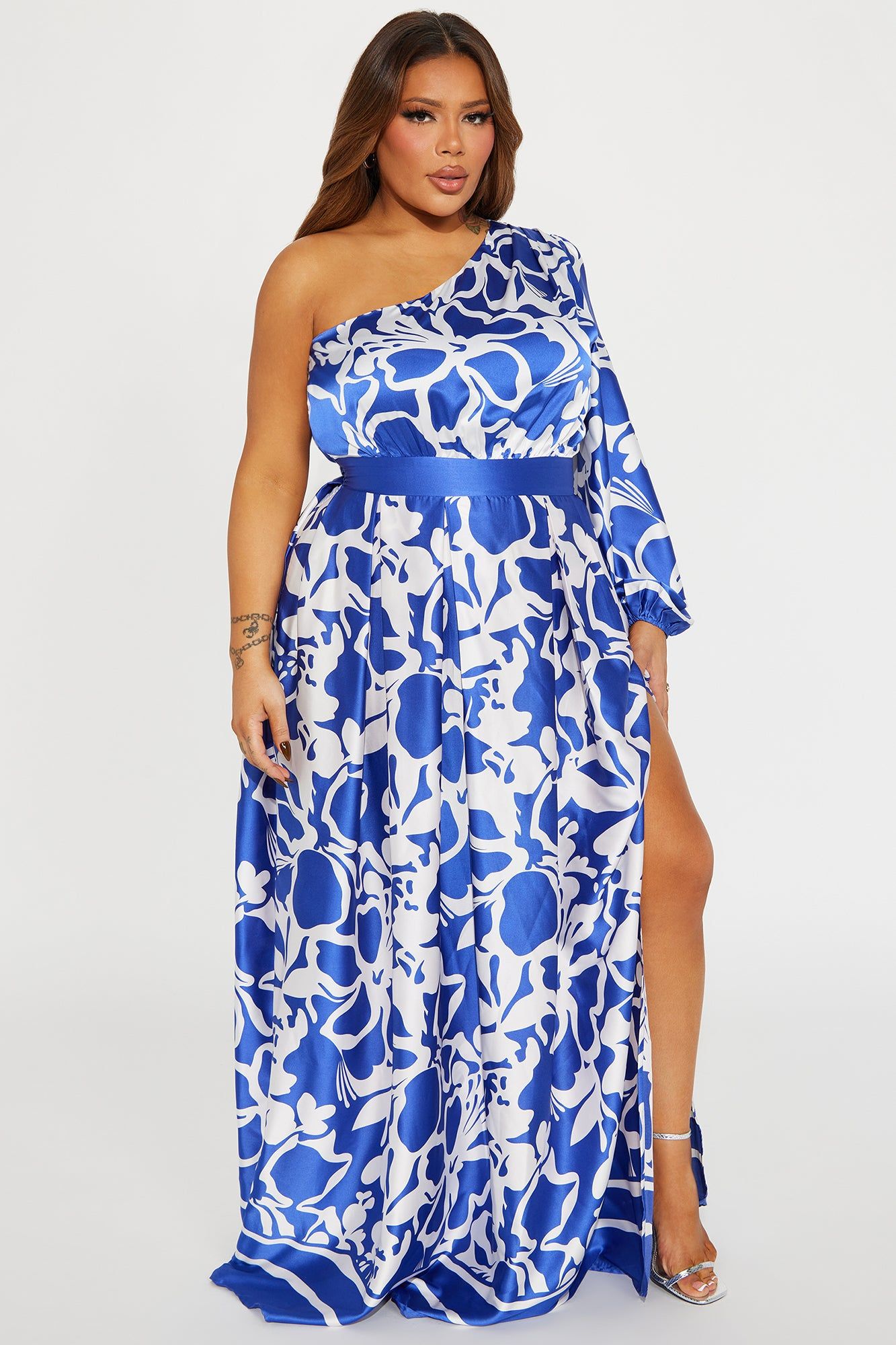 Vacation Destination Satin Maxi Dress - Blue/combo sold by Fashion Nova product image thumbnail 4