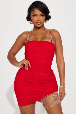 Amber Mesh Mini Dress - Red sold by Fashion Nova