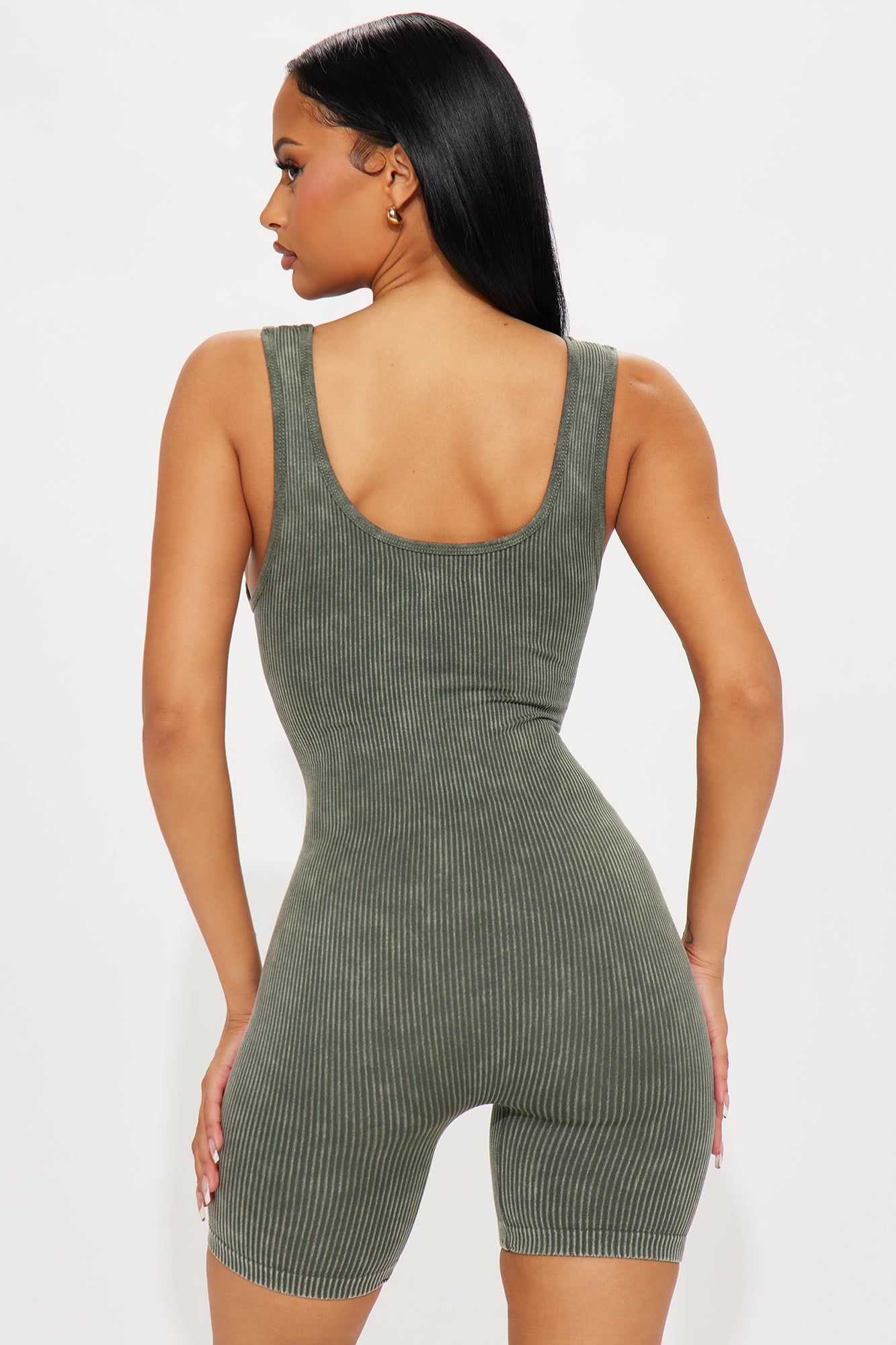 Nikole Mineral Wash Seamless Romper - Olive sold by Fashion Nova product image thumbnail 3