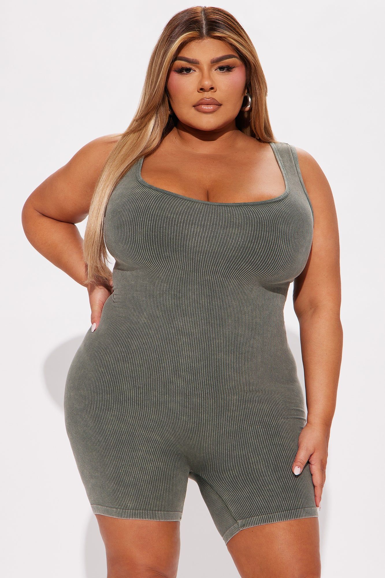 Nikole Mineral Wash Seamless Romper - Olive sold by Fashion Nova product image thumbnail 5
