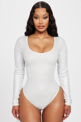 Body Shimmer Long Sleeve Bodysuit - Silver sold by Fashion Nova