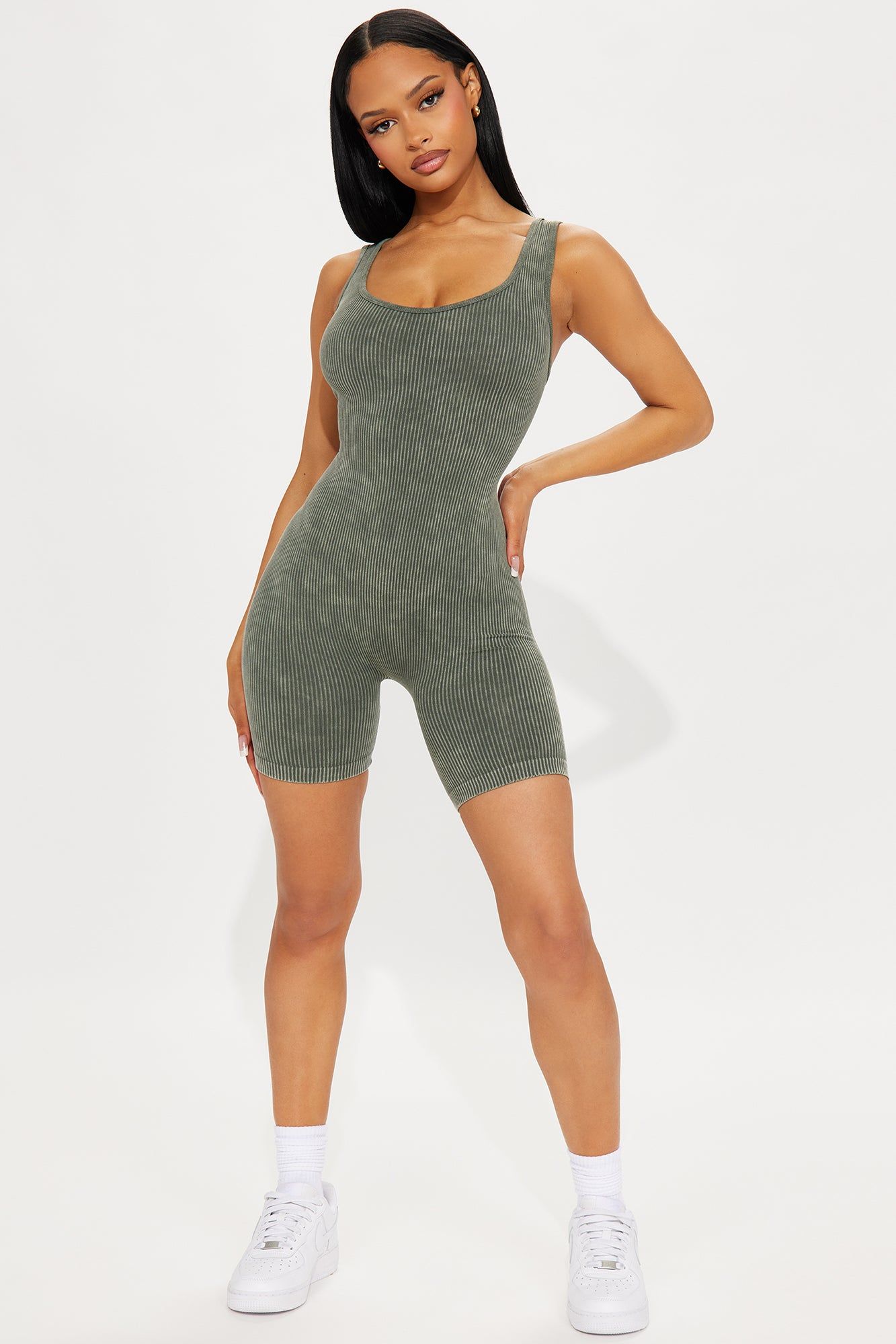 Nikole Mineral Wash Seamless Romper - Olive sold by Fashion Nova product image thumbnail 2