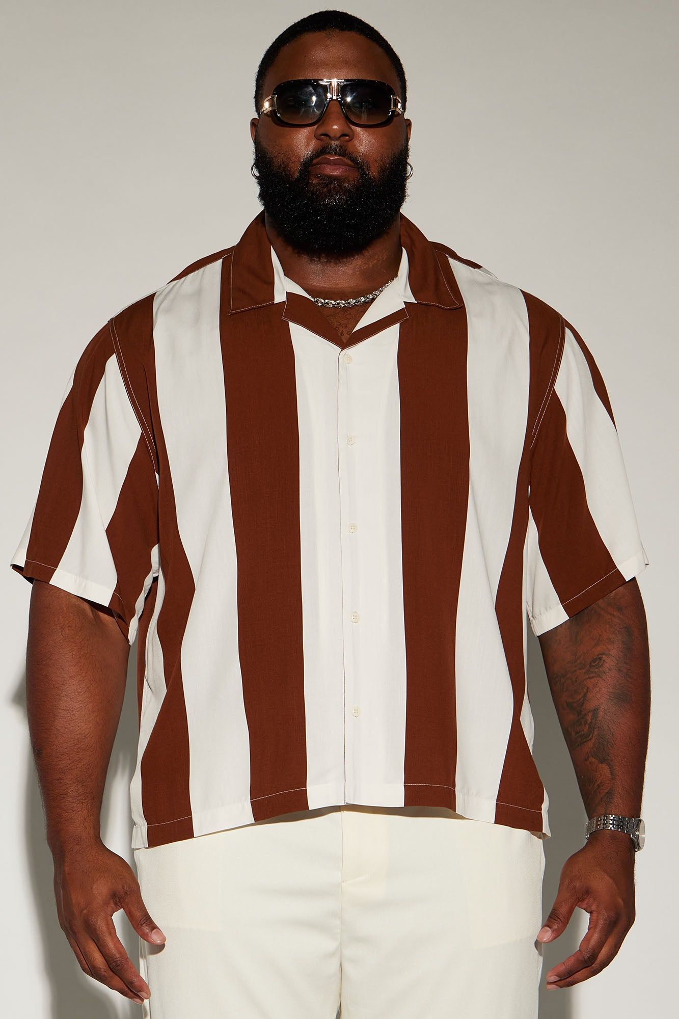 Striped Down Button Up Shirt - White/combo sold by Fashion Nova product image thumbnail 4