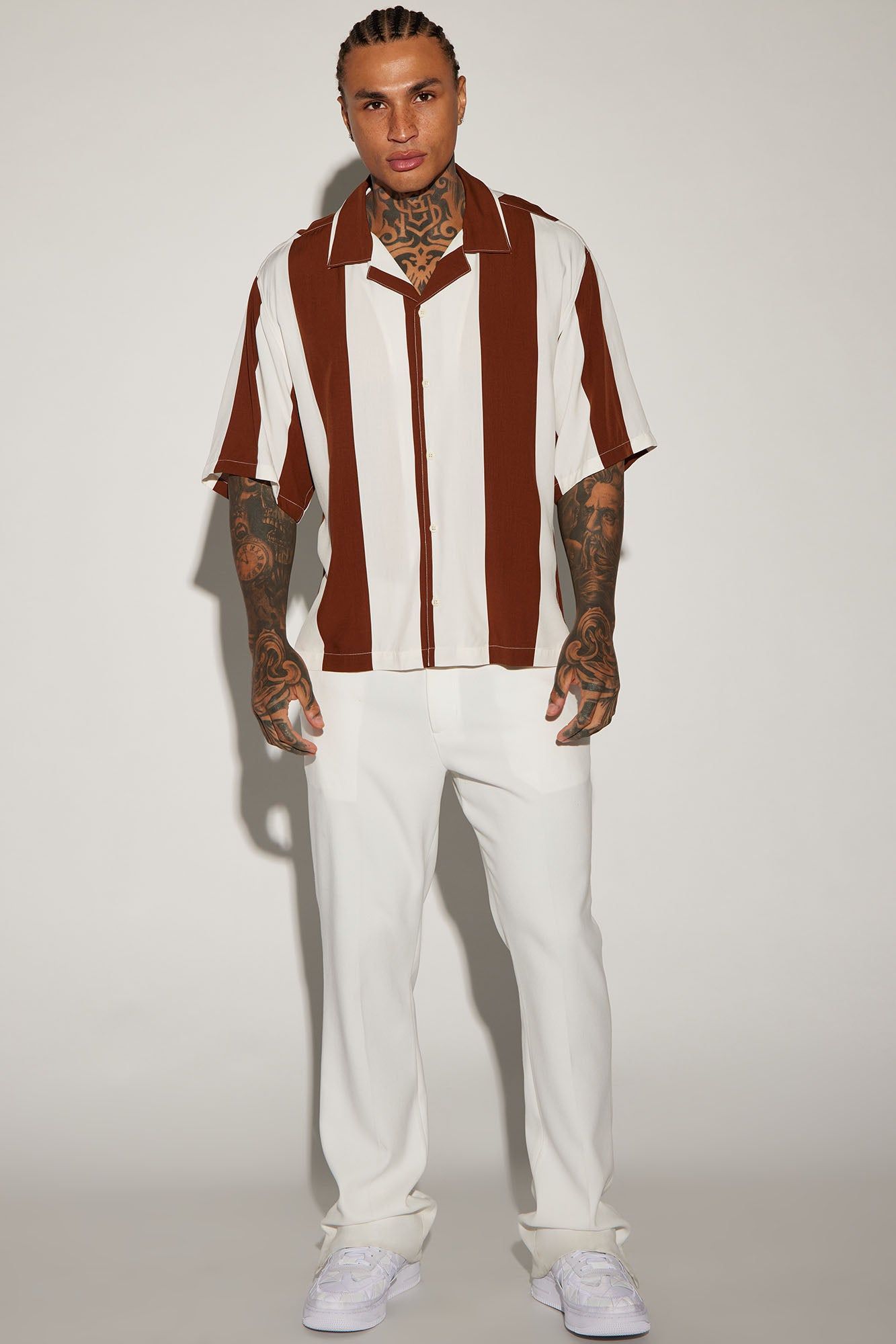 Striped Down Button Up Shirt - White/combo sold by Fashion Nova product image thumbnail 2