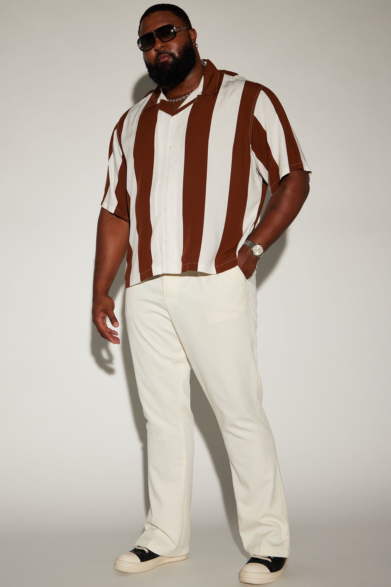 Striped Down Button Up Shirt - White/combo sold by Fashion Nova product image thumbnail 5