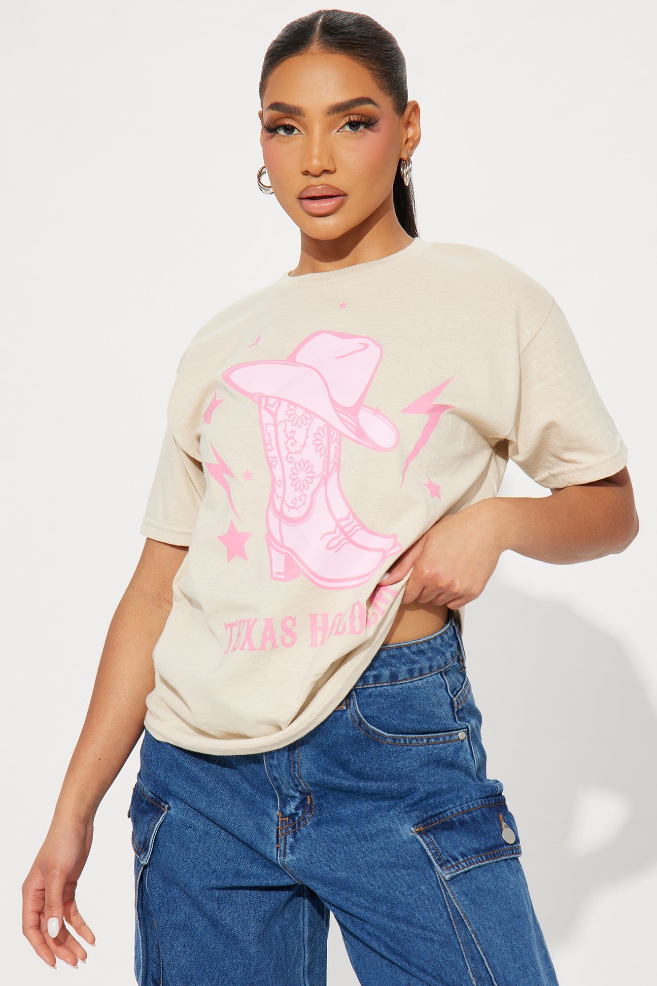 Texas Hold Em Cowgirl Tee - Beige sold by Fashion Nova