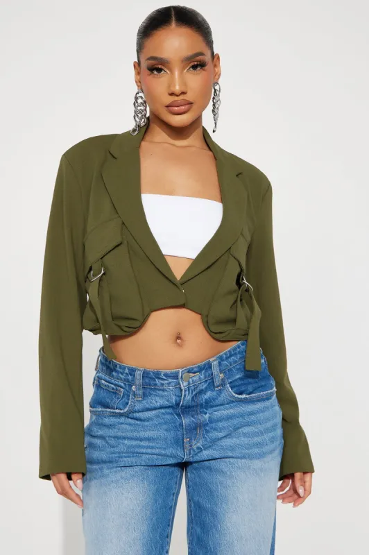 In Your Pocket Cropped Blazer - Olive sold by Fashion Nova