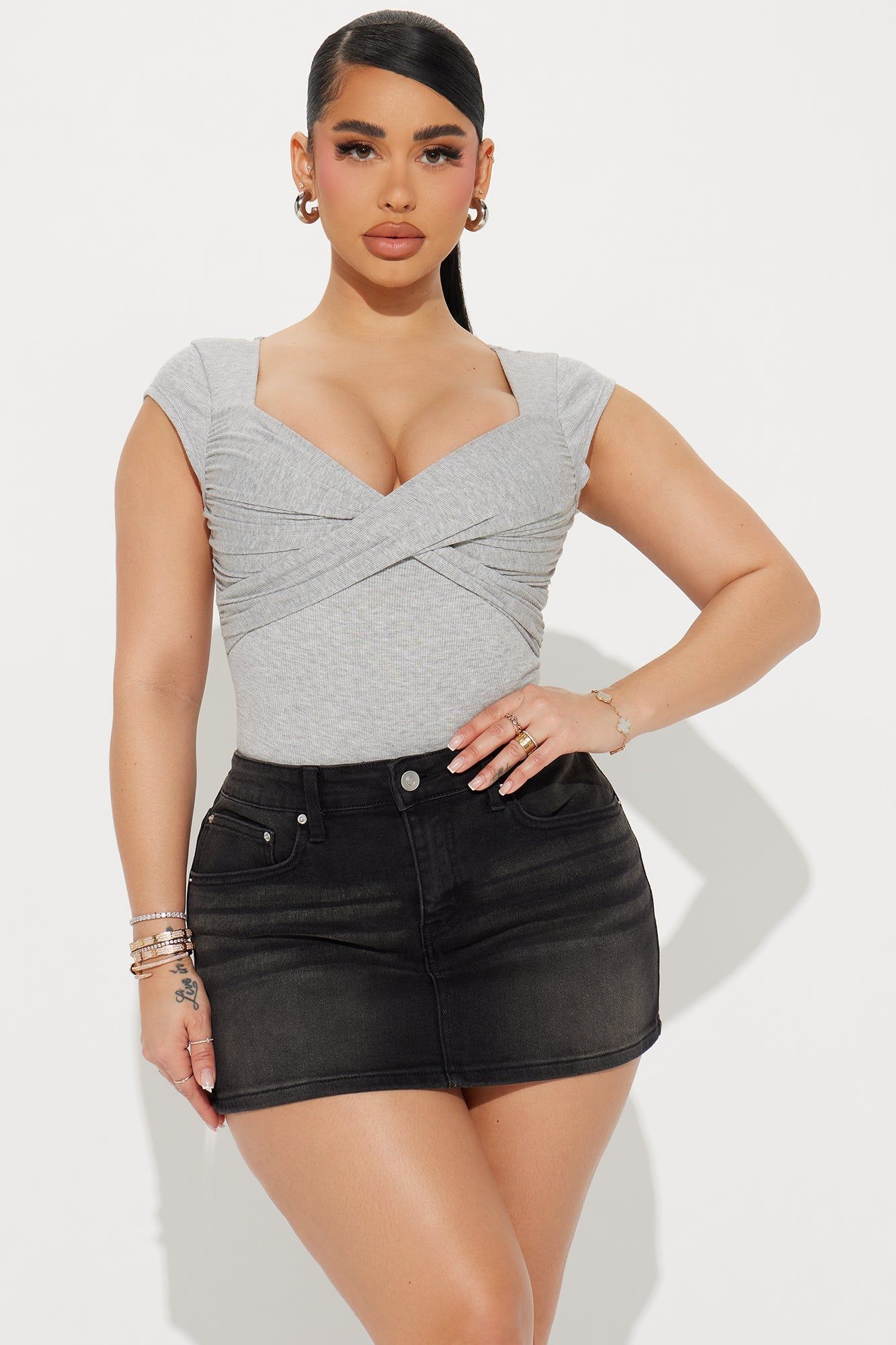 Don't Wait Up Short Sleeve Bodysuit - Heather sold by Fashion Nova product image thumbnail 2