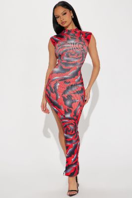 Rose Sweater Maxi Dress - Red/Black sold by Fashion Nova