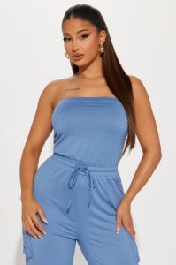 Alex Cargo Jumpsuit - Blue sold by Fashion Nova