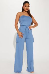 Alex Cargo Jumpsuit - Blue sold by Fashion Nova