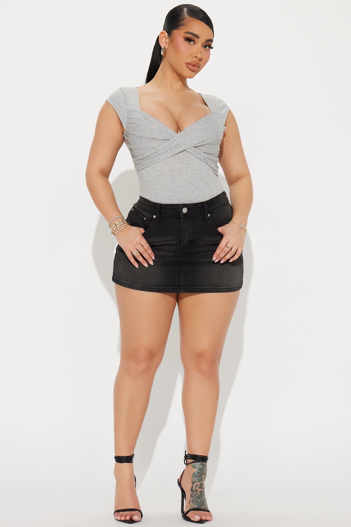 Don't Wait Up Short Sleeve Bodysuit - Heather sold by Fashion Nova product image thumbnail 3