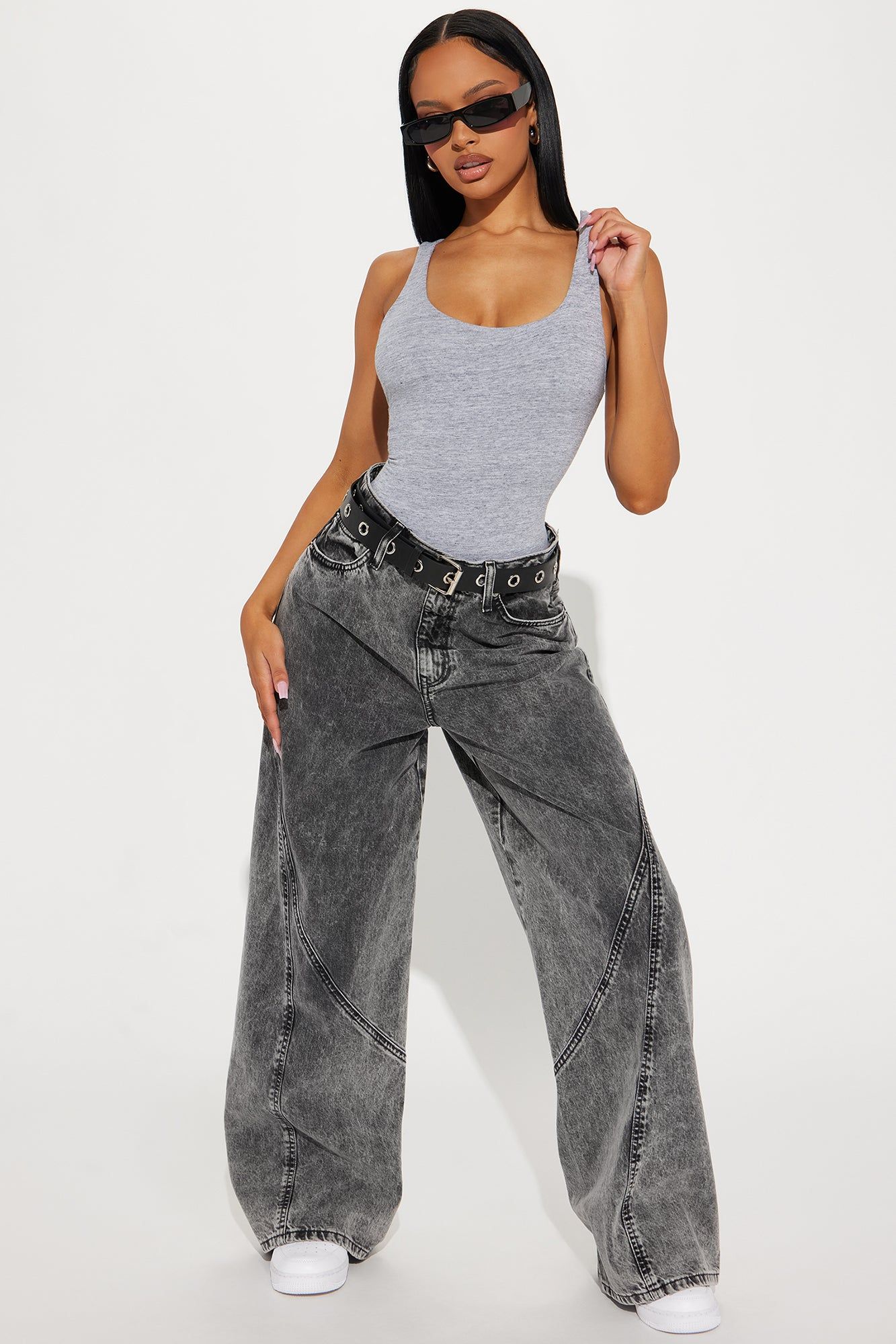 Serena Scoop Neck Double Layered Bodysuit - Heathered Grey sold by Fashion Nova product image thumbnail 2