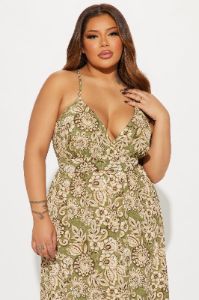 Mikayla Floral Maxi Dress - Olive/combo sold by Fashion Nova