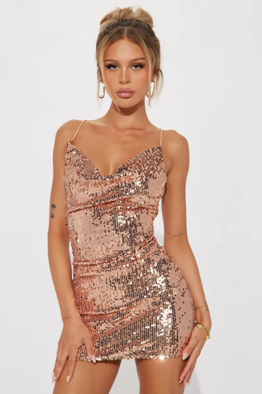 Jackie Sequin Mini Dress - Gold sold by Fashion Nova
