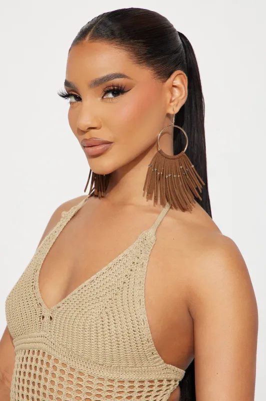 Sierra Fringe Earrings - Gold/Brown sold by Fashion Nova