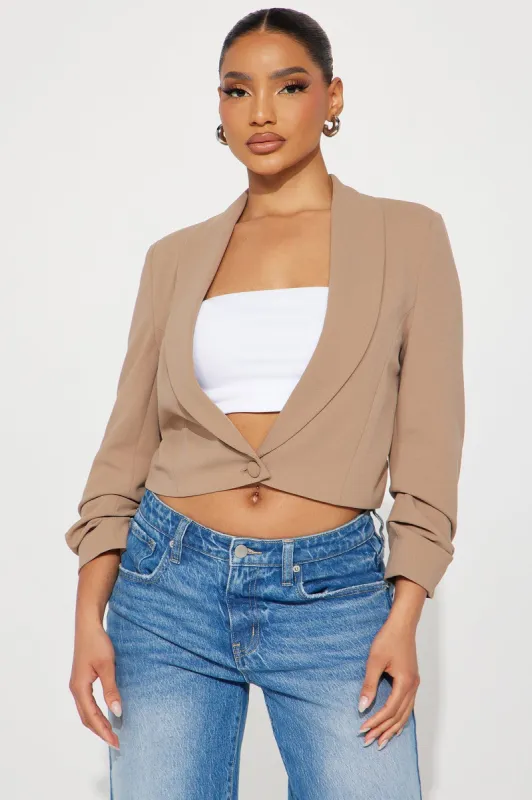 Taking Care Of Business Cropped Blazer - Taupe sold by Fashion Nova