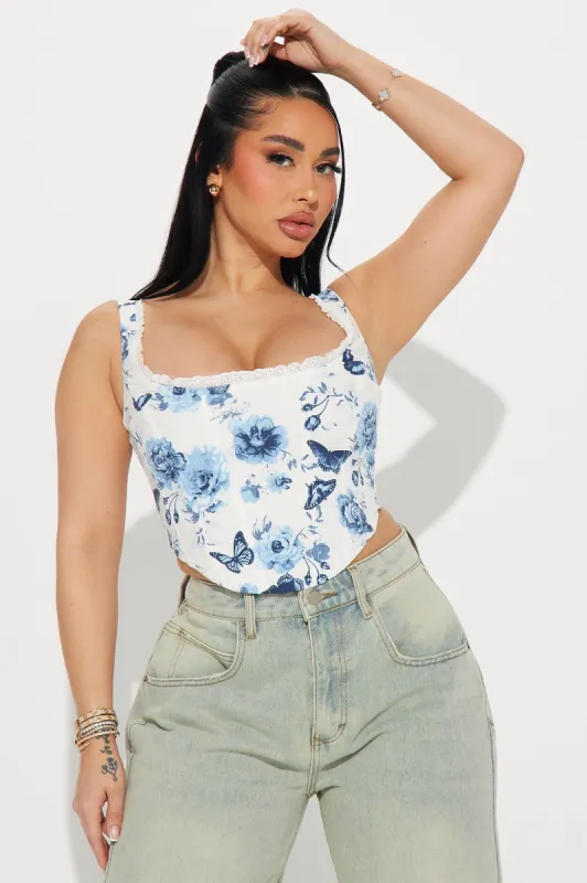 Sweet Serenade Corset Top - White/Blue sold by Fashion Nova