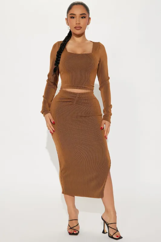 Nadine Ribbed Skirt Set - Brown sold by Fashion Nova