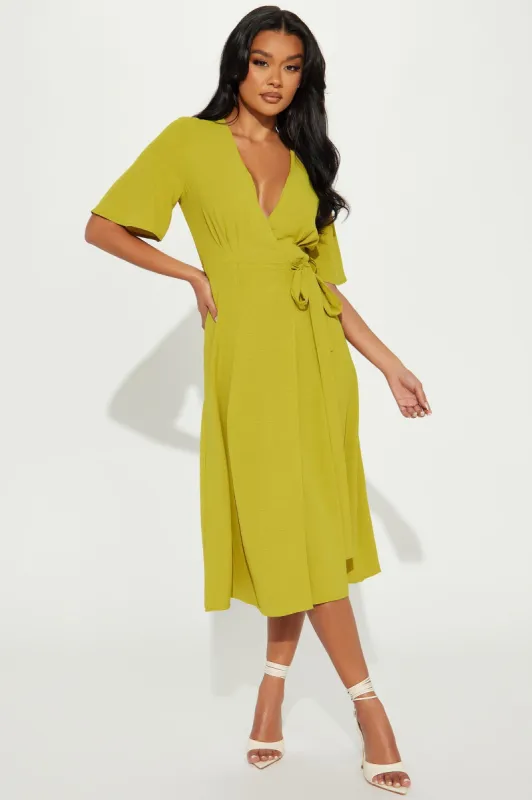 Whitney Wrap Midi Dress - Chartreuse made by Fashion Nova