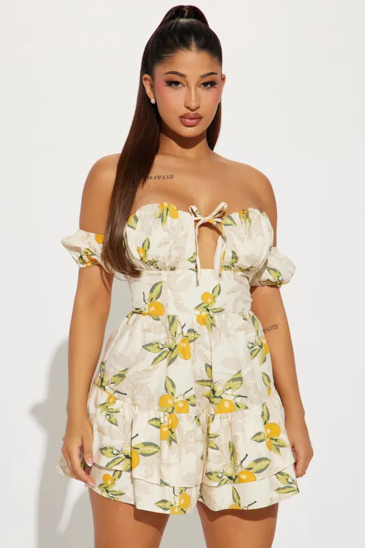 Almafi Coast Romper - Oatmeal/combo sold by Fashion Nova
