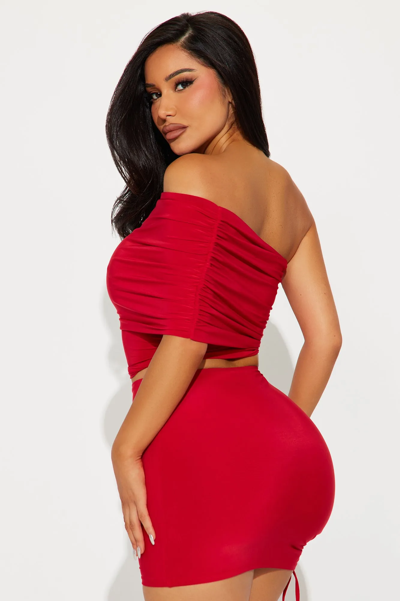 Katja One Shoulder Ruched Skirt Set - Red sold by Fashion Nova product image thumbnail 3